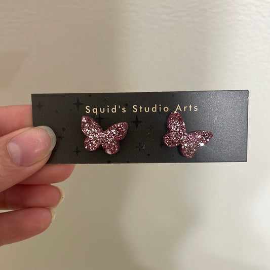 Pink Butterfly Studs