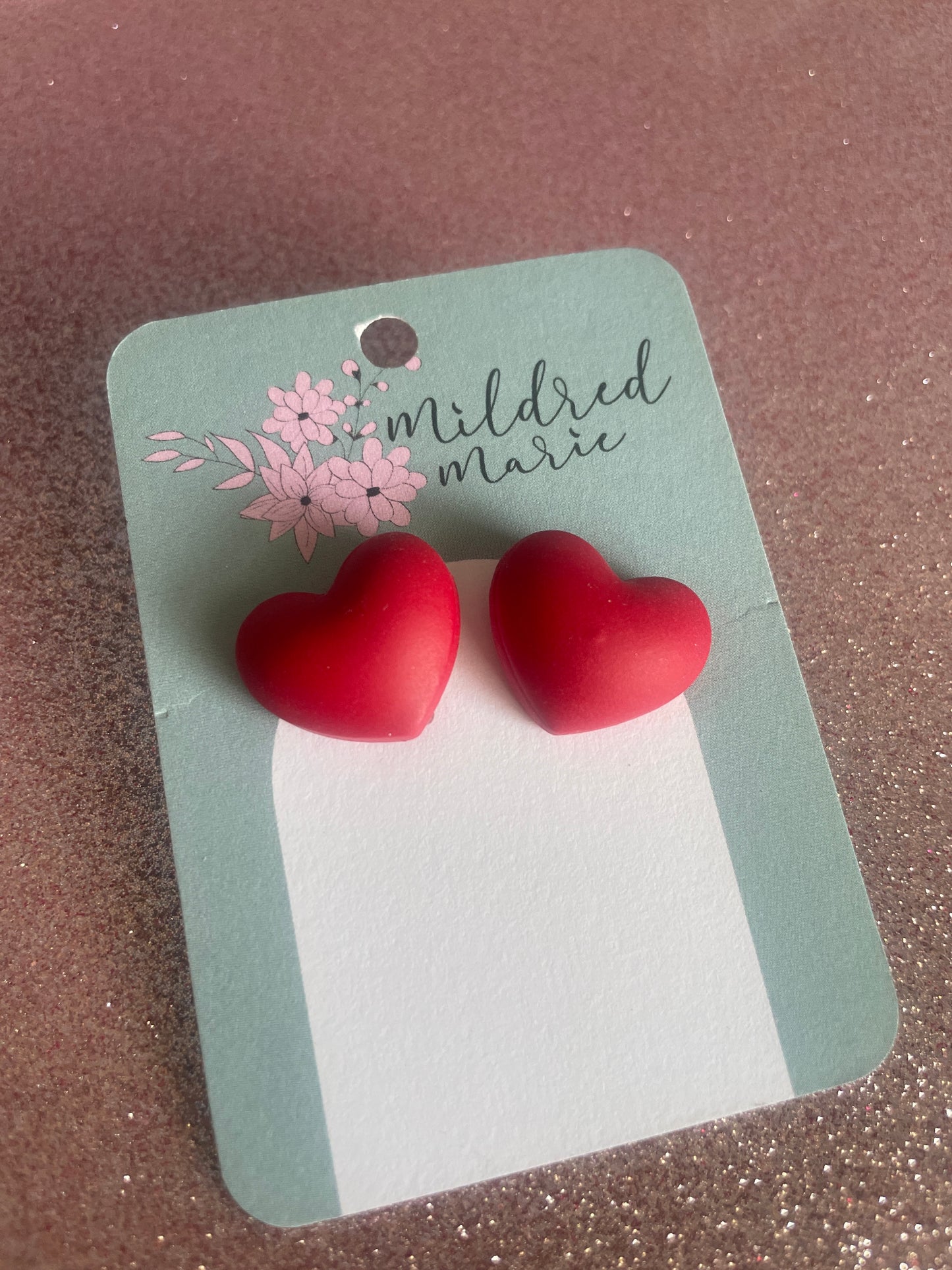 Red Puffy Heart Statement studs